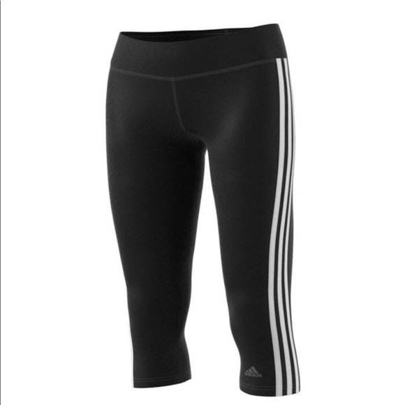 NWT Adidas Crop Leggings D2M 3 Stripe 3/4 Length - Picture 2 of 7